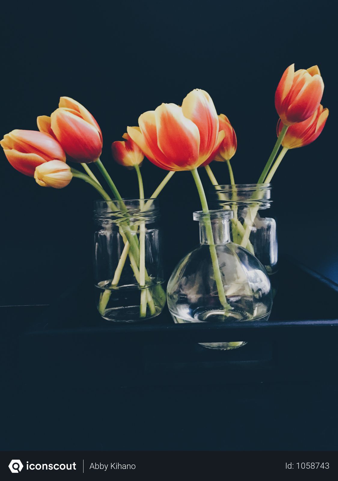 Download Free Red And Yellow Tulips In Clear Glass Jar And Vase Still Life Painting Photo Download In Png Jpg Format Yellowimages Mockups