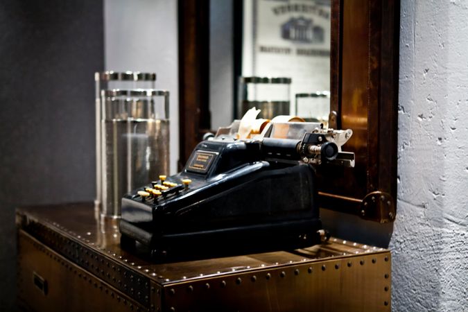 Antique Cash Register On Wooden Table Photo