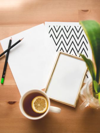Artwork On Wooden Table Photo