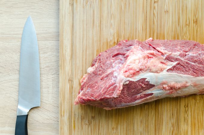Barbecue Meat Ready To Chop By Knife Photo