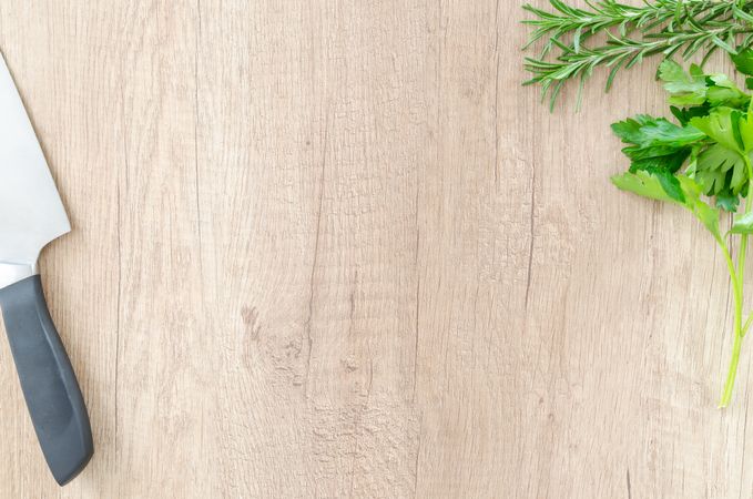 Basil And Coriander Leaves With Knife Photo