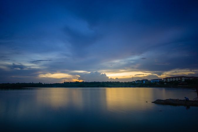 Beautiful Sunset With Blue Sky Photo