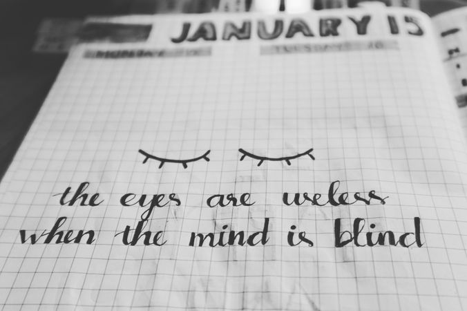 Black And White Text On White Diary Photo