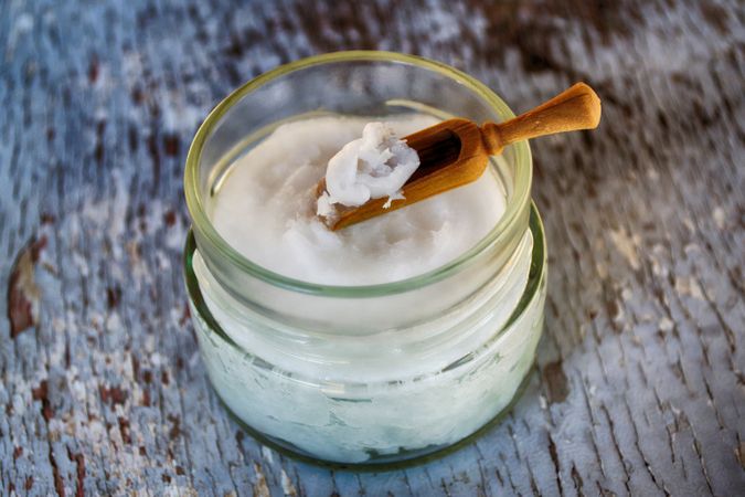 Clear Glass Container With Coconut Oil Photo