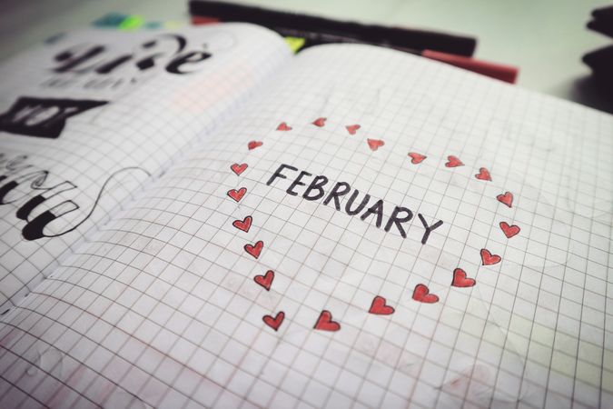 February Decoarated With Hearts Around It Photo