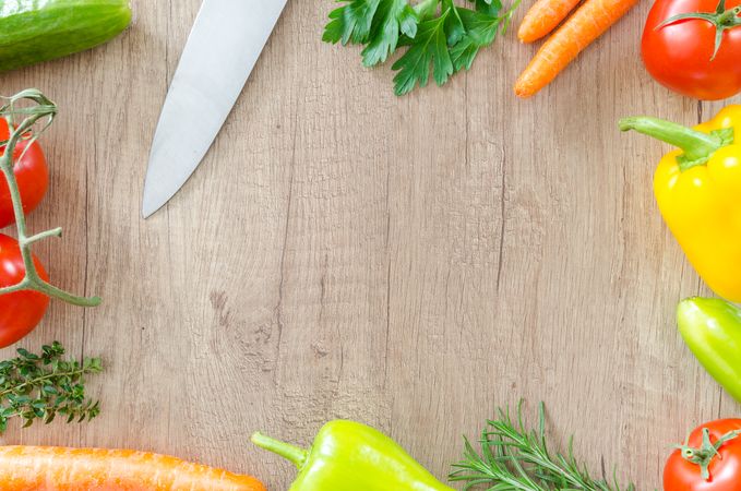 Fresh Agriculture Vegetables On Table On Knife Photo