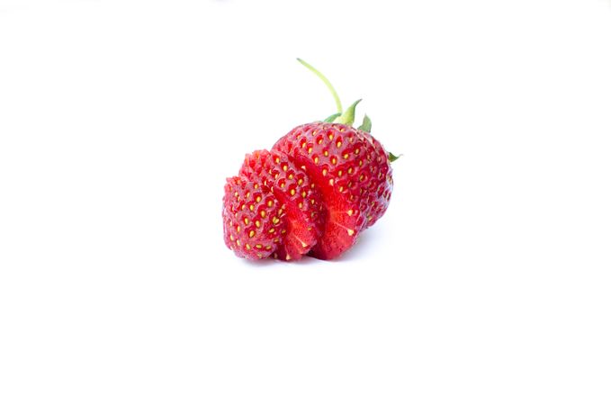 Front View Beautifully Cut In Three Peace Of Strawberry Photo