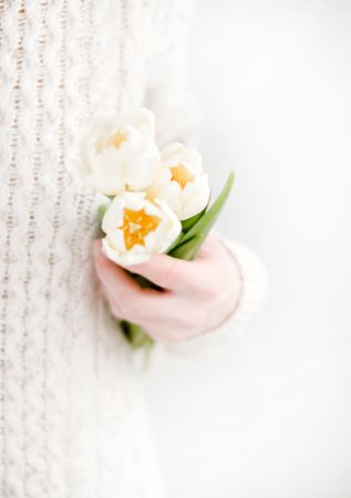 Girl Holding Beige Flowers Photo