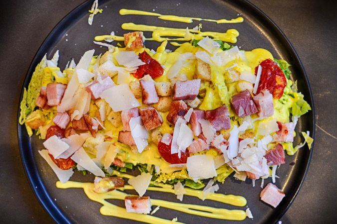 Gourmet Food In Black Plate Photo