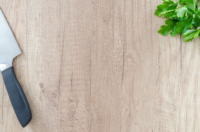 Green Coriander With Knife Photo