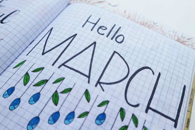 Hello March Printed On White Graph Paper Photo