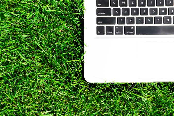 Keyboard Of Laptop In Lawn Photo