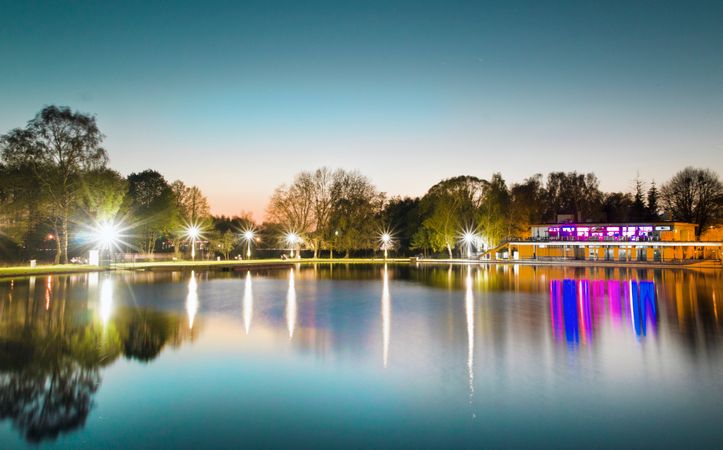 Local Park With Lighting On Lake Photo