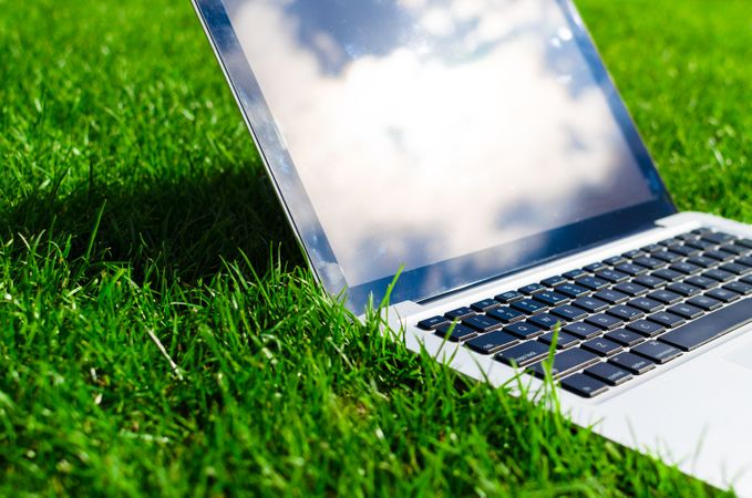 Macbook In Lawn Photo