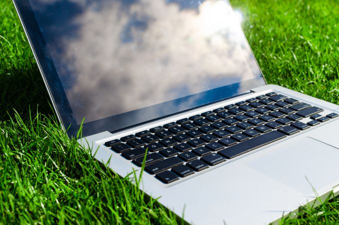 Macbook In Lawn Photo