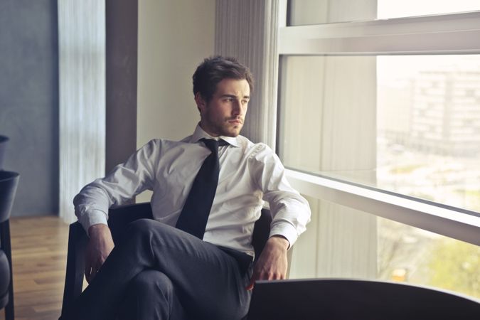 Man Wearing White Dress Shirt And Black Necktie Photo