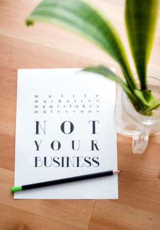 Not Your Business Print Poster On Wooden Table Photo