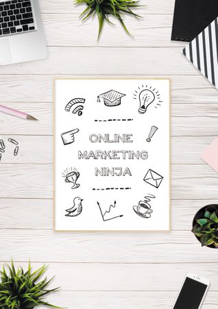 Online Marketing Ninja Poster On Wooden Plank Photo