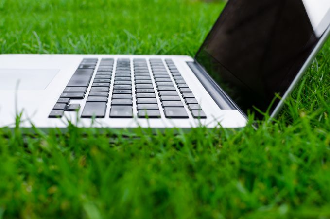 Open Macbook In Lawn Photo