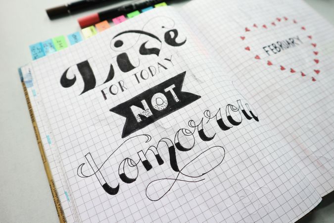 Quote Calligraphy In Diary Photo