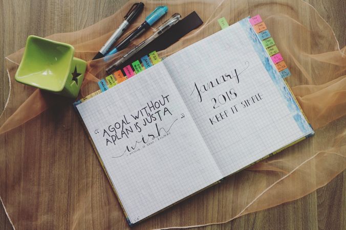 Quotes Calligraphy On Page Of Diary Photo