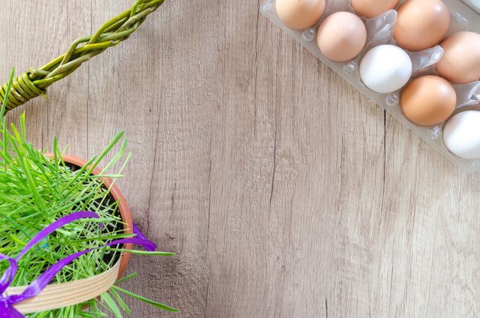 Top View Of Eggs,Chain And Plant Pot Photo