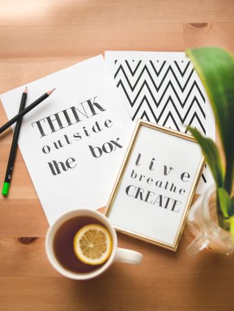 Top View Photography Of Bloggers Desk Photo