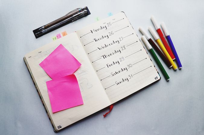 Weekly Goals Tracker In Diary Photo