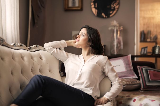 Woman In White Dress Shirt And Black Pants Photo