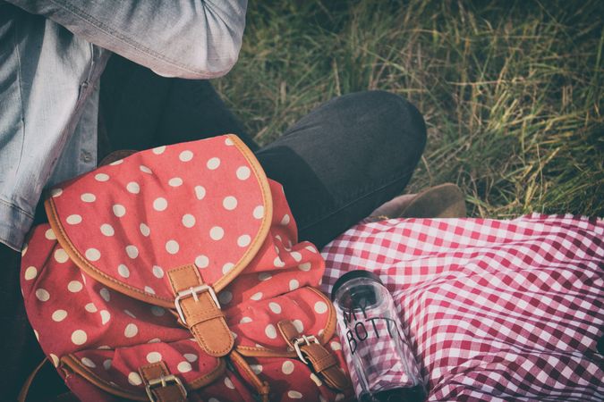 Woman's Red With Polka Dot Print Backpack Photo