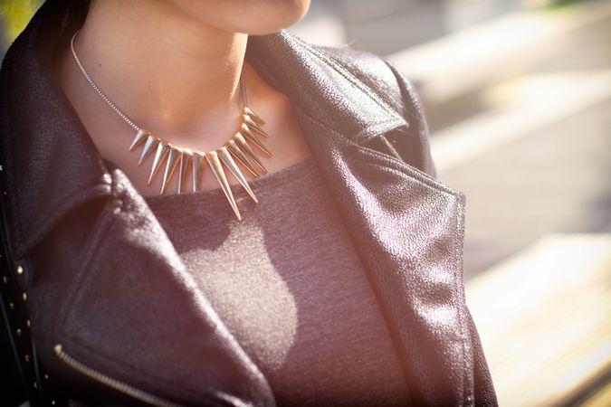 Woman Wearing Black Jacket And Necklace Photo