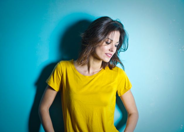 Woman Wearing Yellow Scoop Neck Shirt Photo