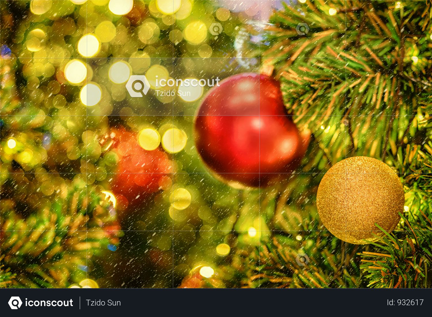Christmas Tree Background Over The Abstract Blurred Bokeh Photo
