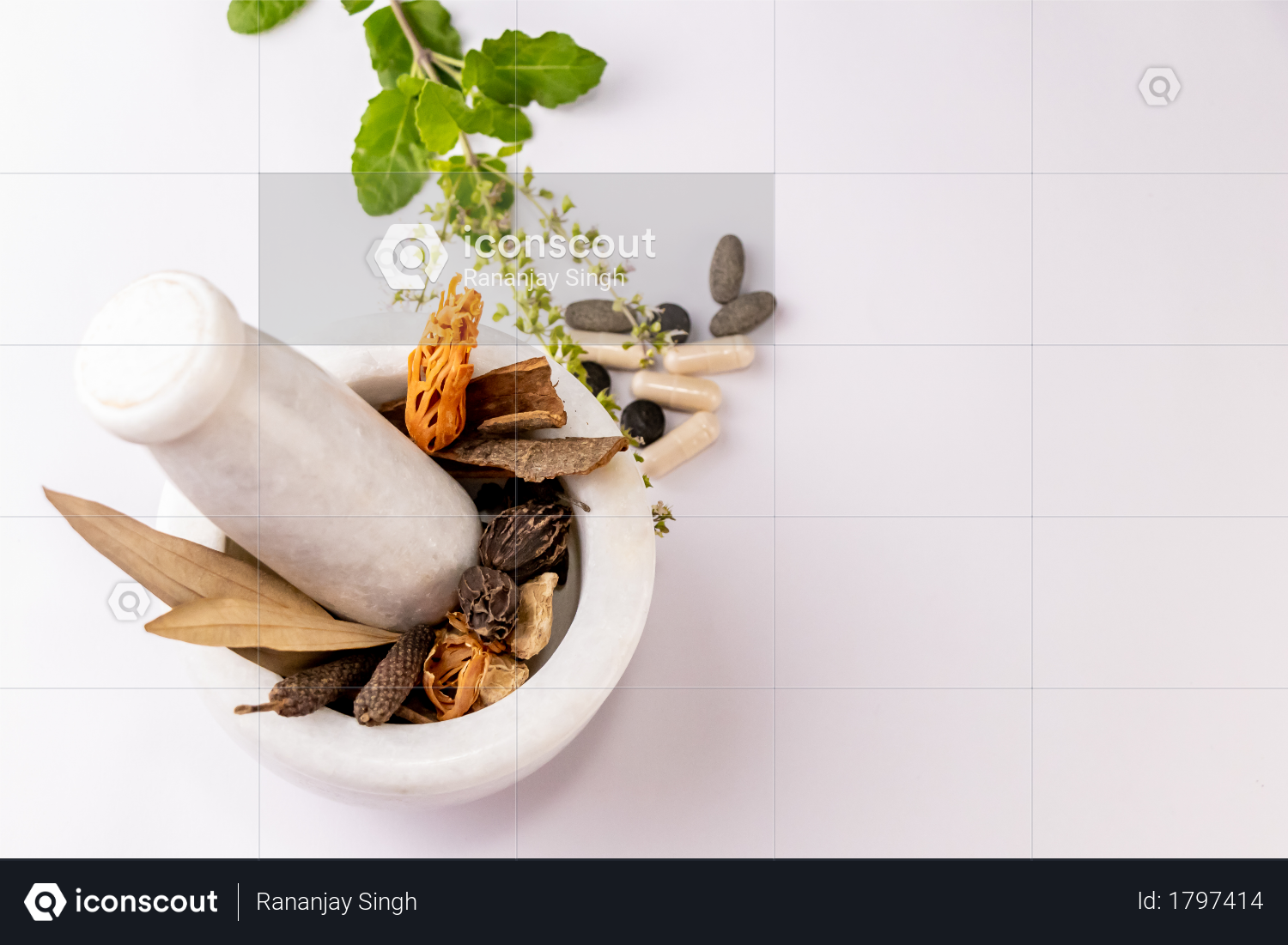 premium collection of different spices and herbal tablets with tulsi leaves in white mortar pestle on white background herbal and ayurvedic concept photo download in png jpg format premium collection of different spices and herbal tablets with tulsi leaves in white mortar pestle on white background herbal and ayurvedic concept