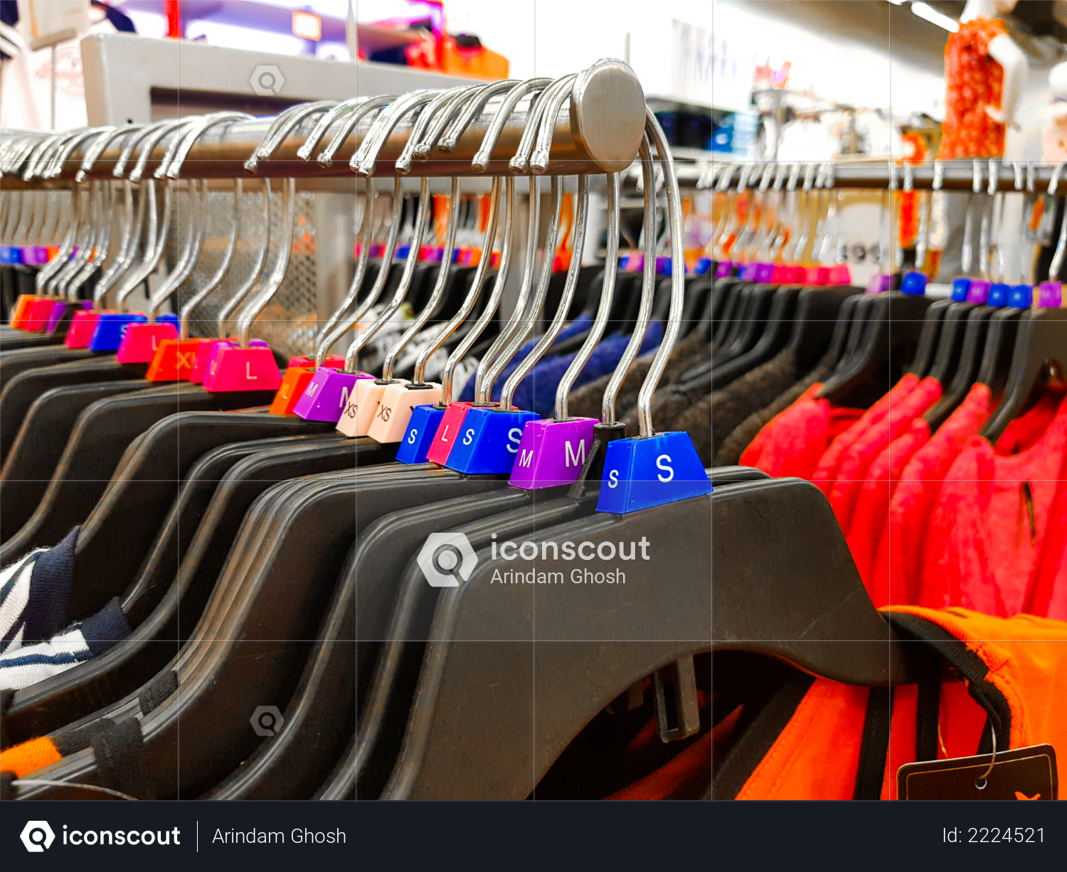 Premium Different Sized Hanger With Colourful Dress Size Tags Xl L M Xs T Shirts Displayed In Shop For Sale Photo Download In Png Jpg Format