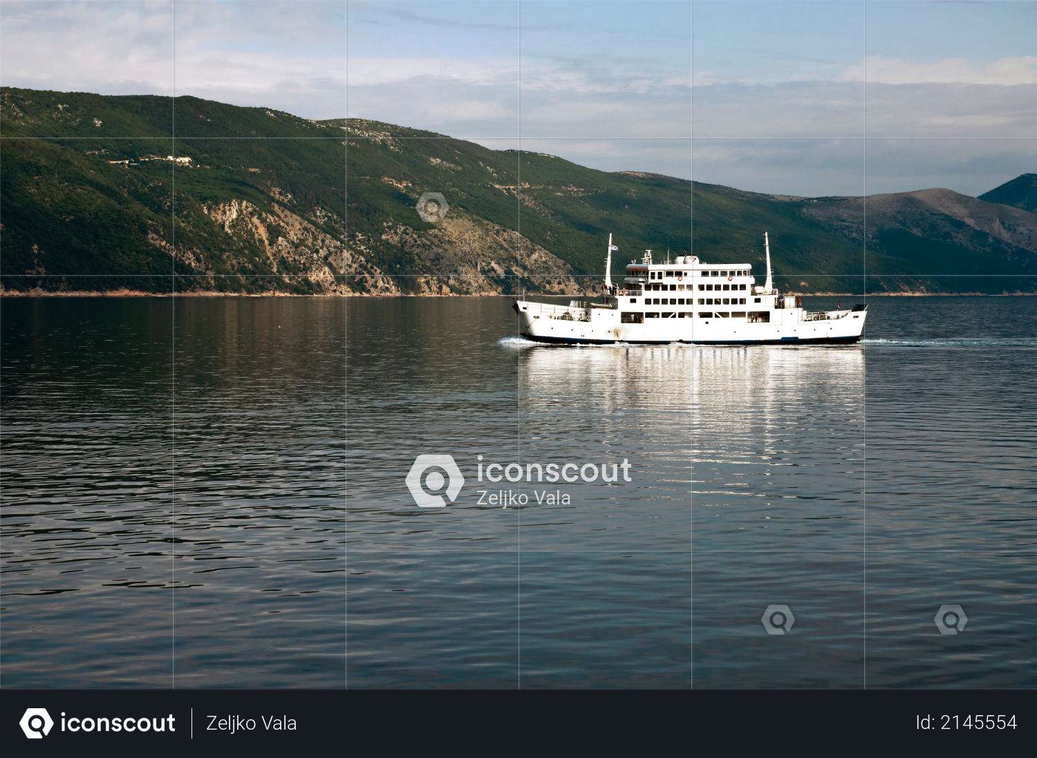 Ferry boat between the islands Krk and Cres, Cres island is in the background Photo