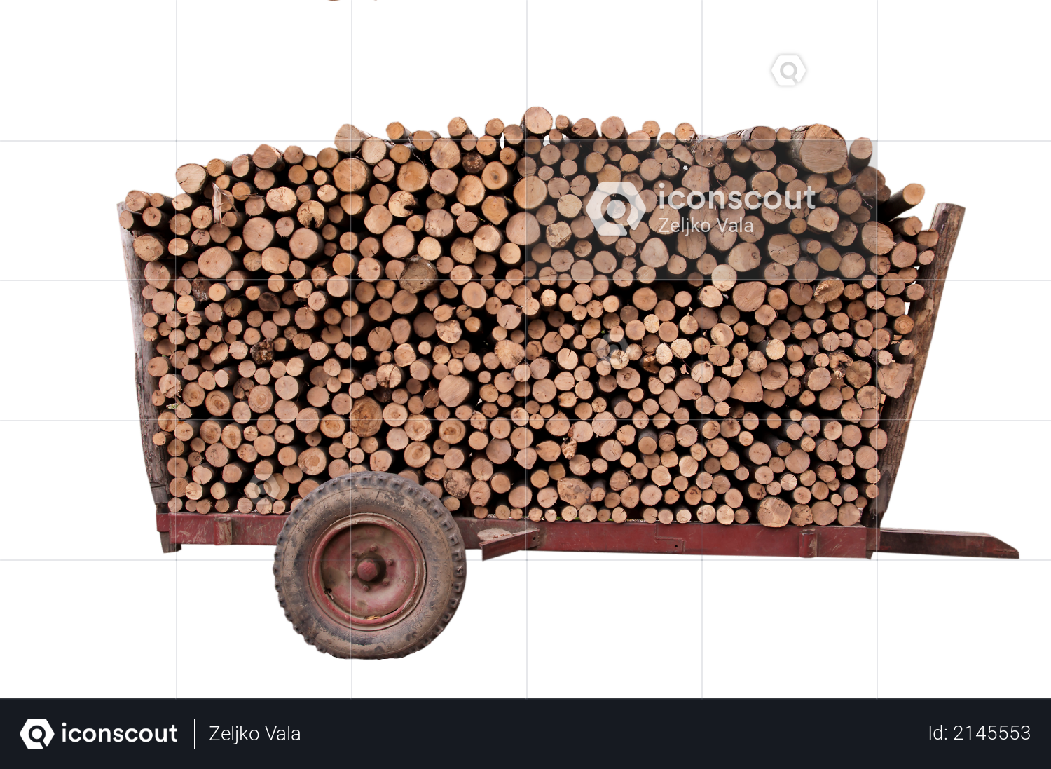 Firewood on a trailer, isolated on white background Photo