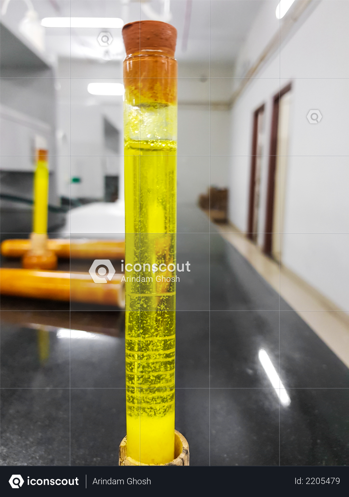 Download Premium Graduated Glass Tube With Yellow Solution And Cork In A Chemistry Laboratory Photo Download In Png Jpg Format Yellowimages Mockups