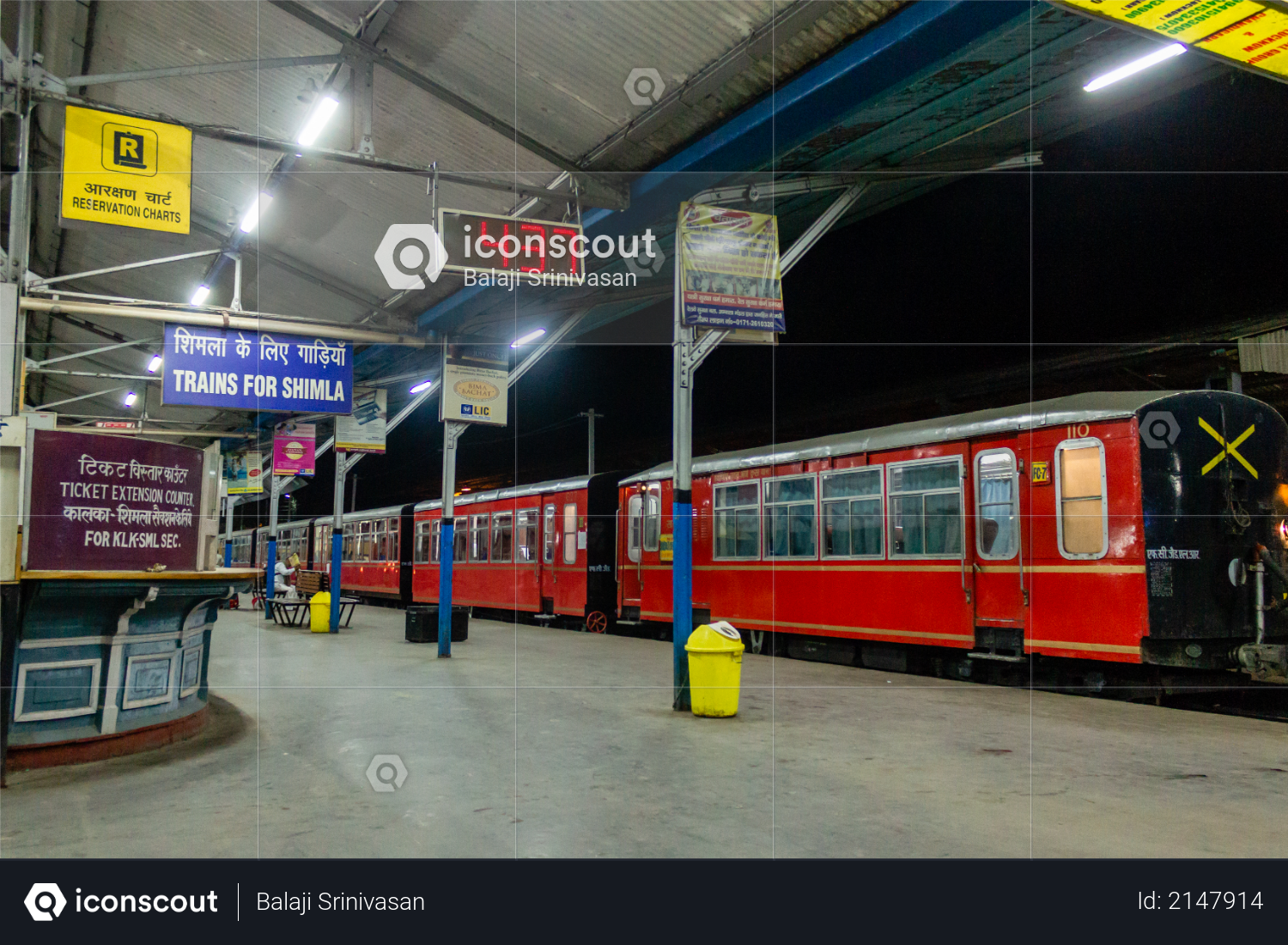 Kalka, India - May 2012: A train to Shimla stationary on a platform of the Kalka railway station. Photo