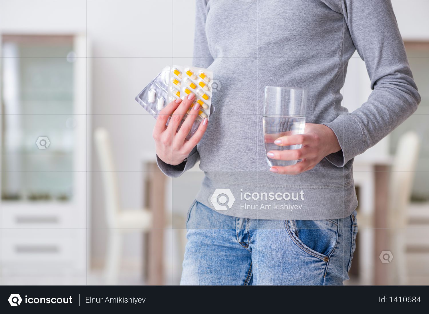 Pregnant woman taking pills during pregnancy Photo
