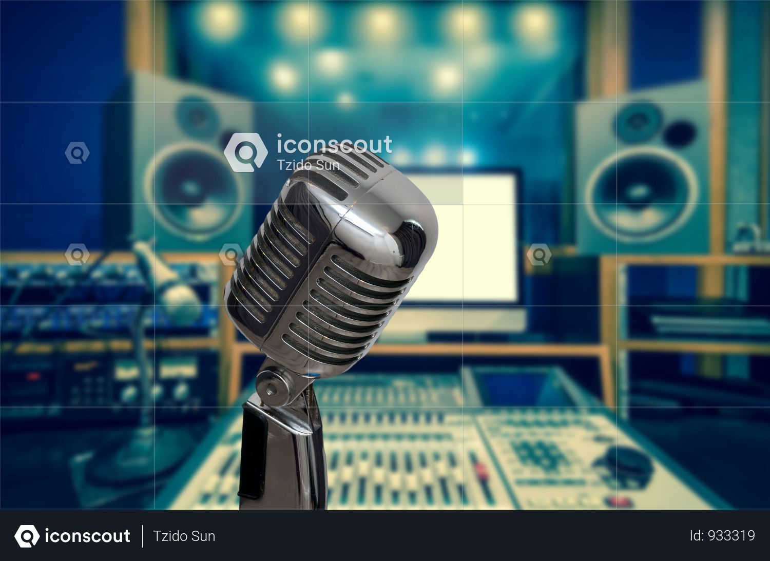 Premium Retro Microphone Over The Photo Blurred Of Music Studio Band Background With Music Instrument Photo Download In Png Jpg Format