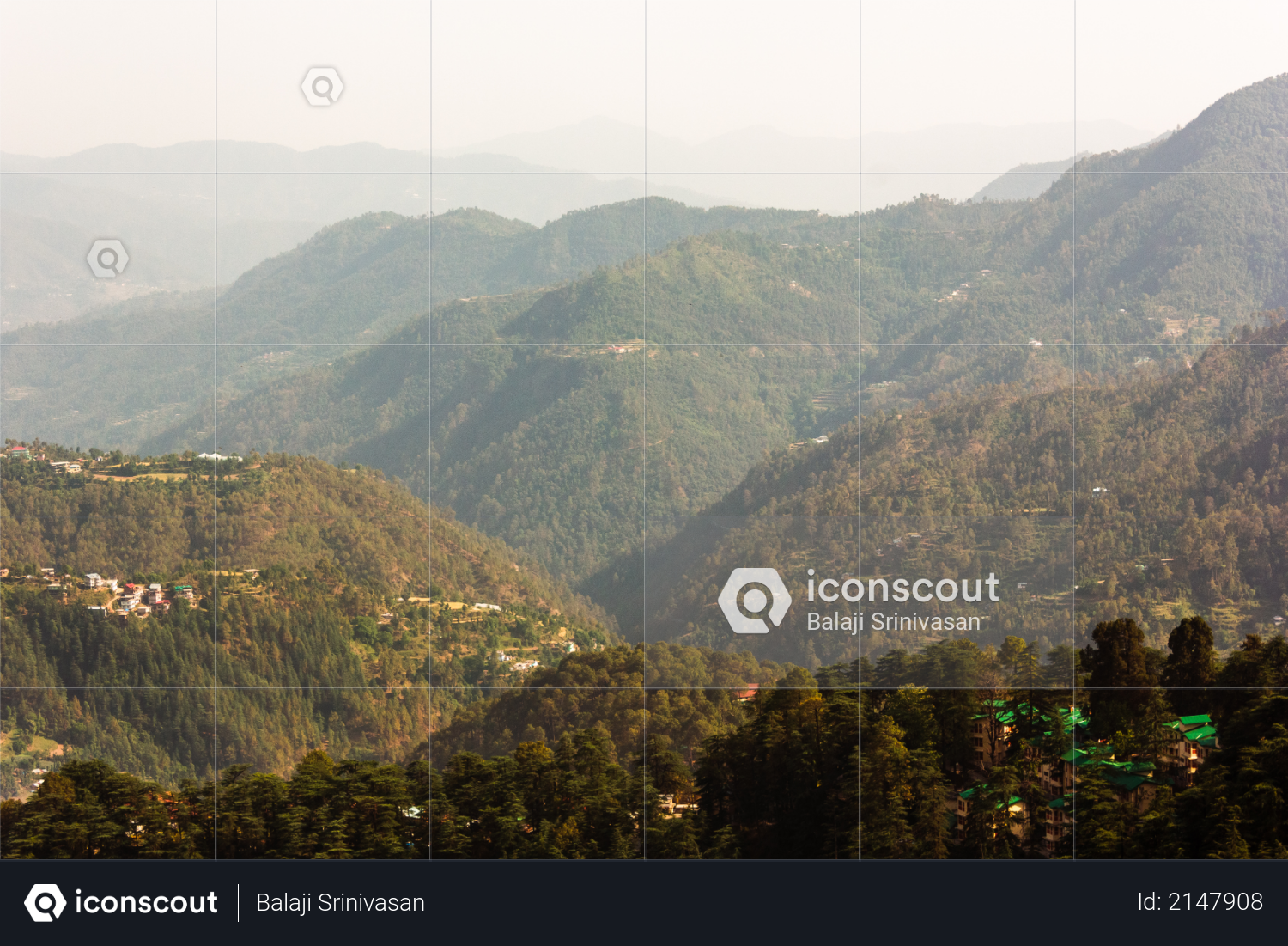 The foothills of the Himalayan mountains on the outskirts of the city of Shimla in India. Photo