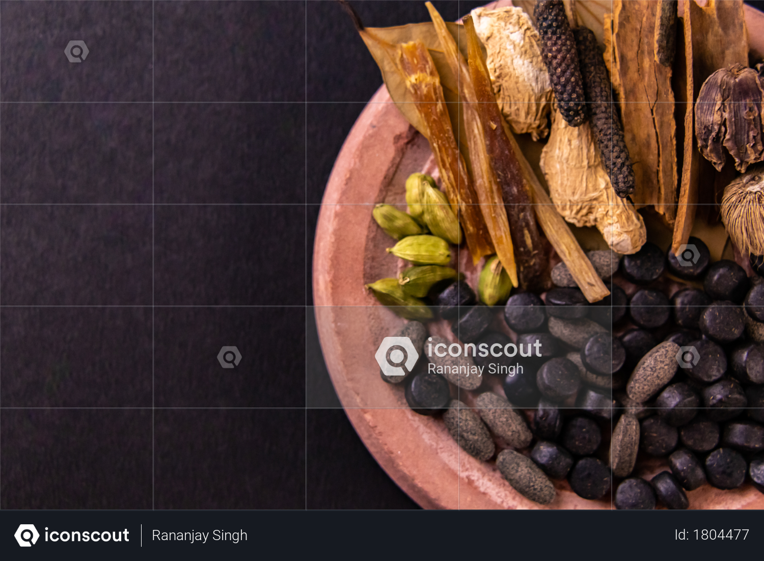 premium top view of dry herbs with ayurvedic medicines on a black background and copy space in the left half photo download in png jpg format iconscout