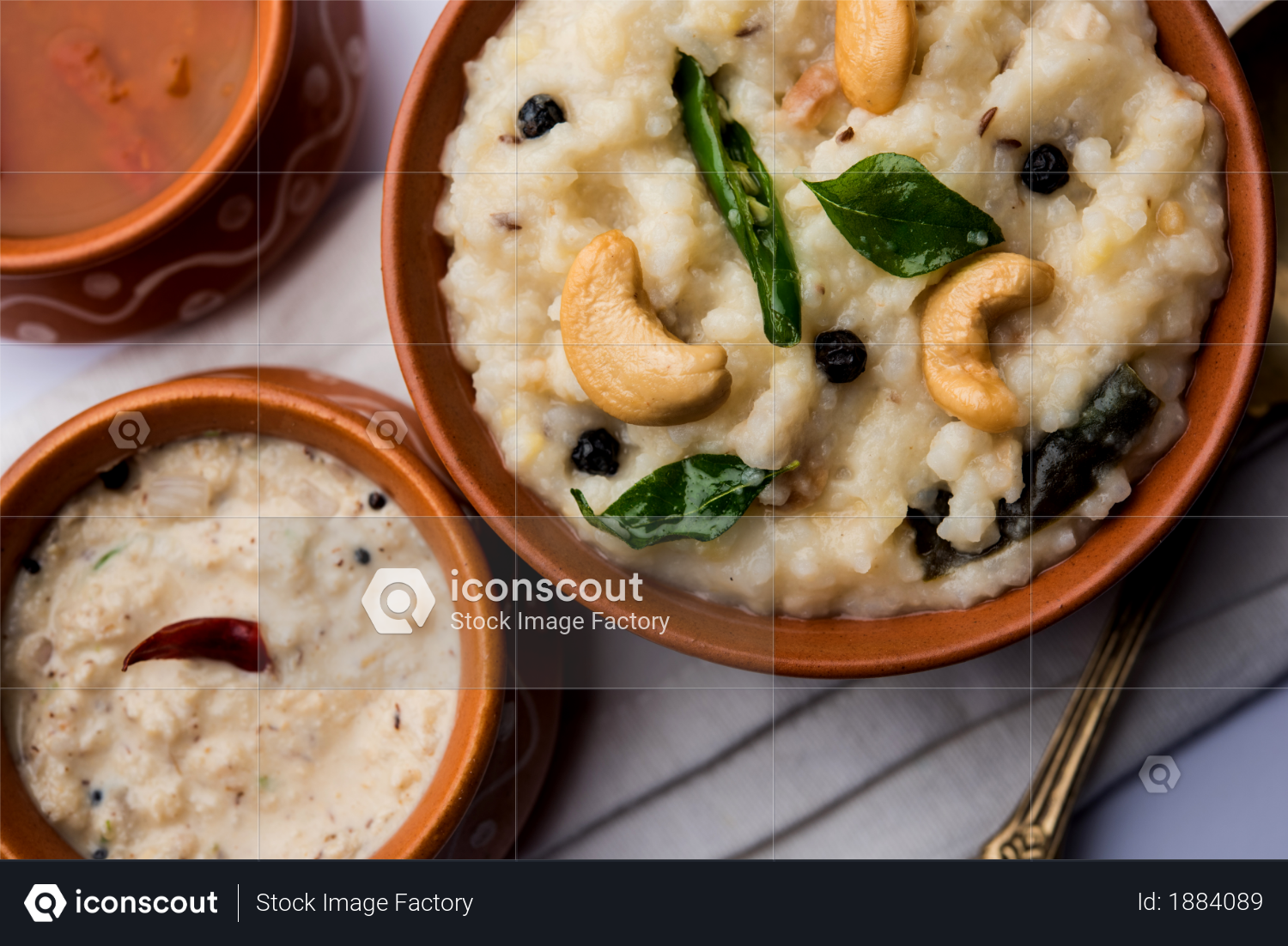 premium ven pongal recipe is a popular south indian food prepared with rice moong dal and served with sambar and coconut chutney selective focus photo download in png jpg format