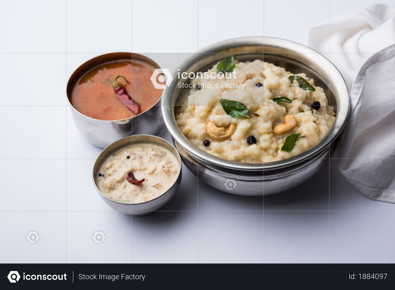 premium ven pongal recipe is a popular south indian food prepared with rice moong dal and served with sambar and coconut chutney selective focus photo download in png jpg format iconscout