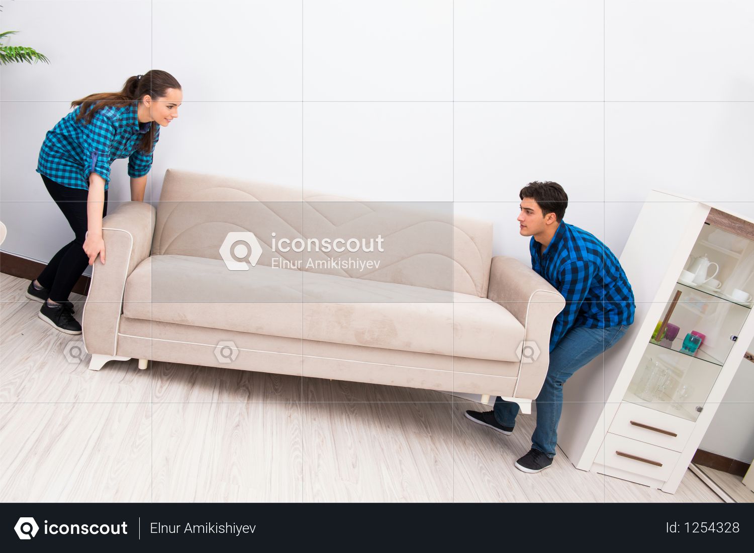 Premium Wife And Husband Moving Sofa Couch Photo Download In