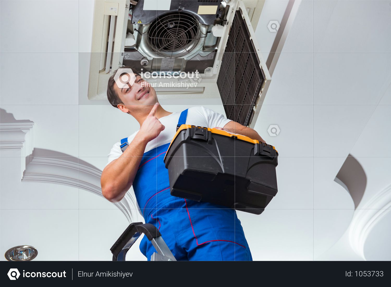 Premium Worker Repairing Ceiling Air Conditioning Unit Photo Download In Png Jpg Format