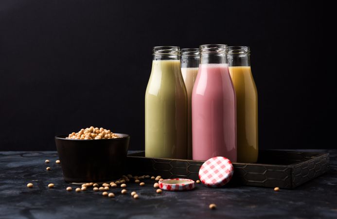 Download Premium Colourful Soya And Soy Milk In Bottle With White Background Photo Download In Png Jpg Format PSD Mockup Templates