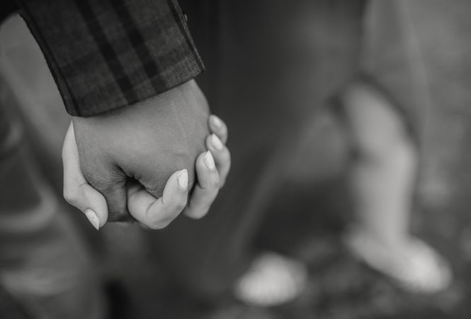 Couple Standing With Holding Hands In Forest Photo