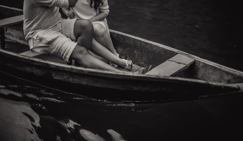 Young Couple Sitting On Boat For Pre-wedding Shoot Photo
